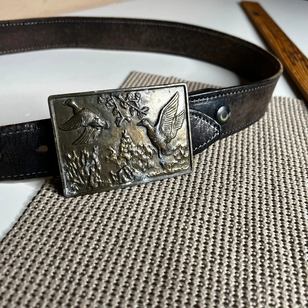 Vintage Strong B860-40 Leather Belt Brass Duck Hunting Buckle Brown 40